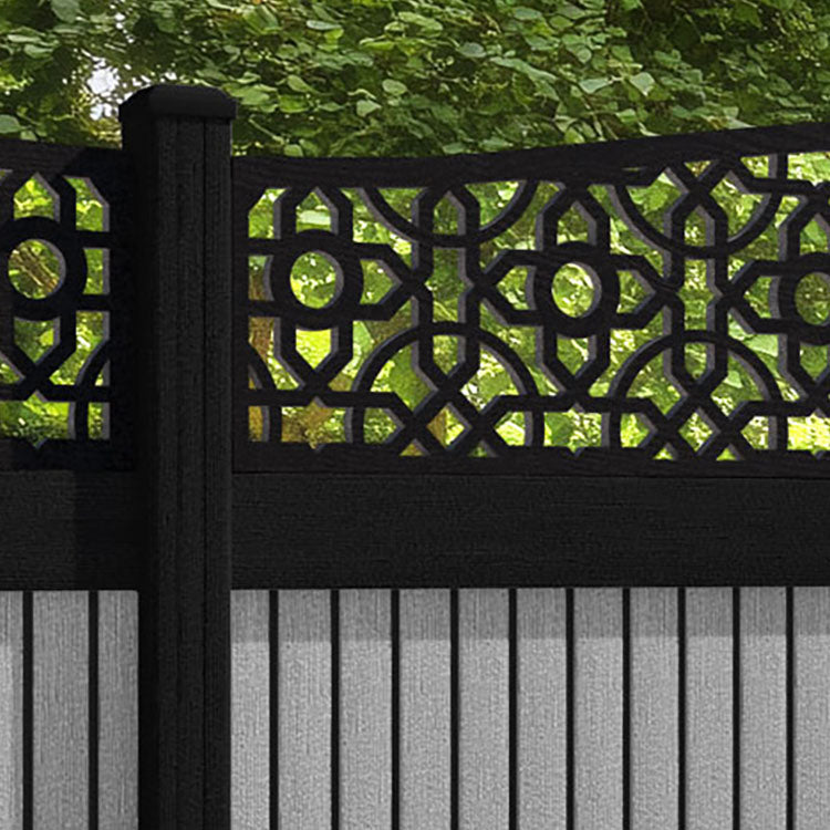 Virtis Nabila Curved Top Fence Panel - Light Grey - with our aluminium posts