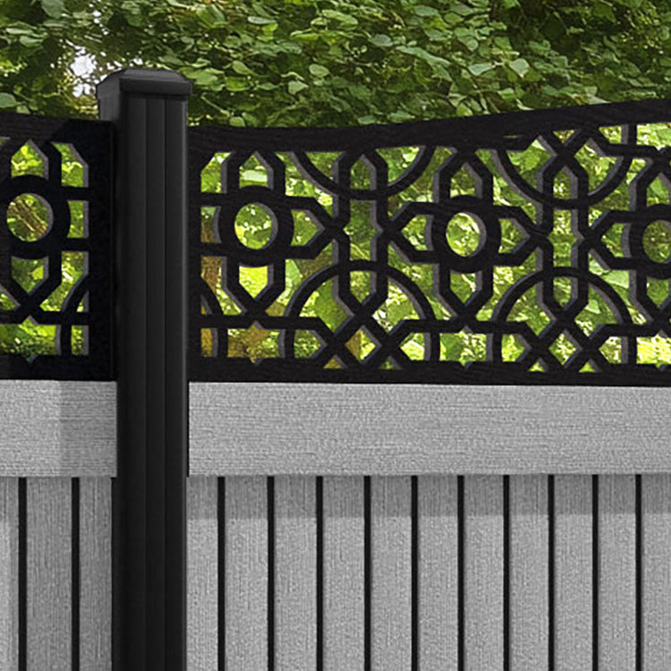 Virtis Nabila Curved Top Fence Panel - Light Grey - with our aluminium posts