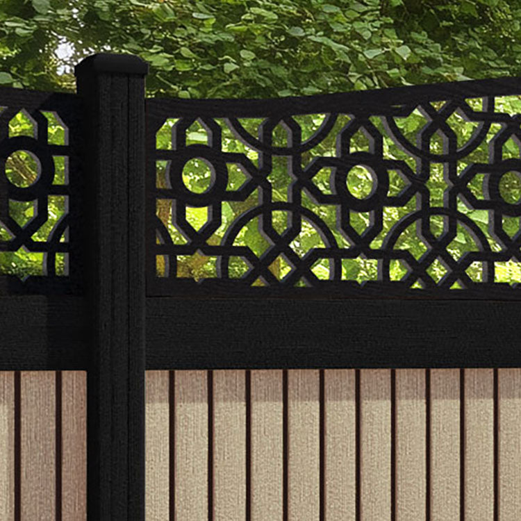 Virtis Nabila Curved Top Fence Panel - Light Oak - with our composite posts