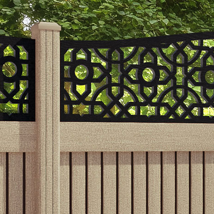 Virtis Nabila Curved Top Fence Panel - Light Oak - with our composite posts