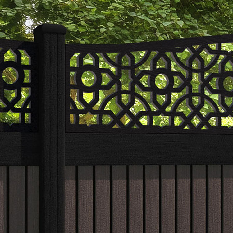 Virtis Nabila Curved Top Fence Panel - Mid Brown - with our aluminium posts