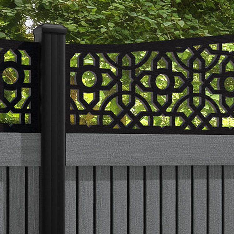 Virtis Nabila Curved Top Fence Panel - Mid Grey - with our aluminium posts