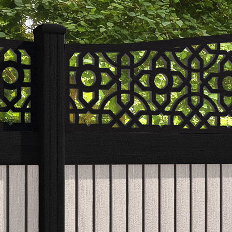 Virtis Nabila Curved Top Fence Panel - Mid Stone - with our aluminium posts