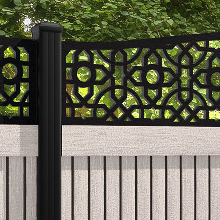 Virtis Nabila Curved Top Fence Panel - Mid Stone - with our aluminium posts