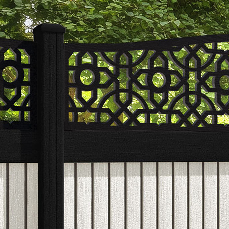 Virtis Nabila Curved Top Fence Panel - Light Stone - with our aluminium posts