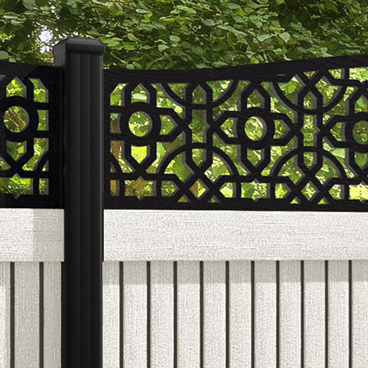 Virtis Nabila Curved Top Fence Panel - Light Stone - with our aluminium posts