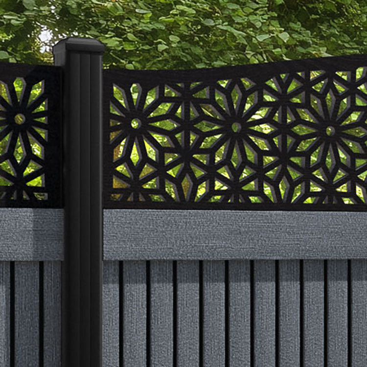 Virtis Narwa Curved Top Fence Panel - Anthracite - with our aluminium posts