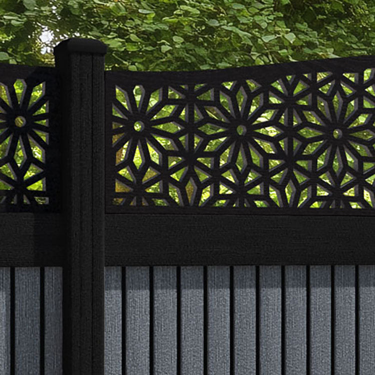 Virtis Narwa Curved Top Fence Panel - Anthracite - with our composite posts