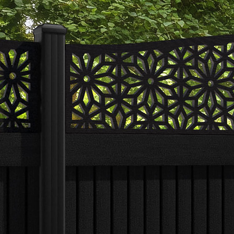 Virtis Narwa Curved Top Fence Panel - Black - with our aluminium posts