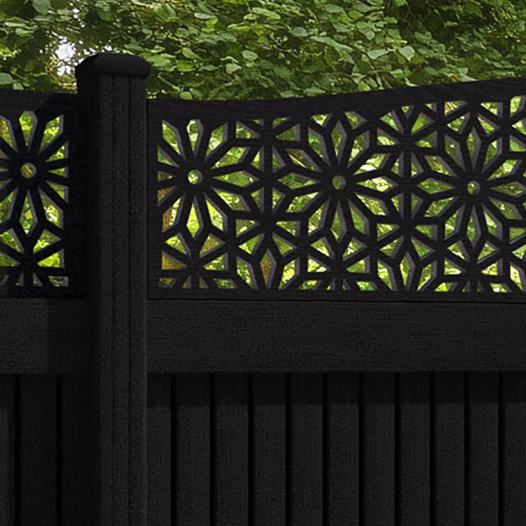 Virtis Narwa Curved Top Fence Panel - Black - with our composite posts