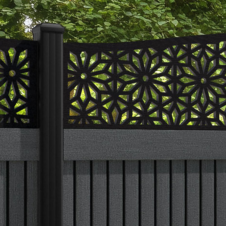 Virtis Narwa Curved Top Fence Panel - Dark Grey - with our aluminium posts