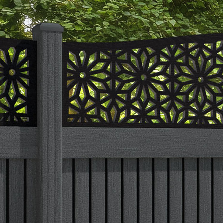 Virtis Narwa Curved Top Fence Panel - Dark Grey - with our composite posts