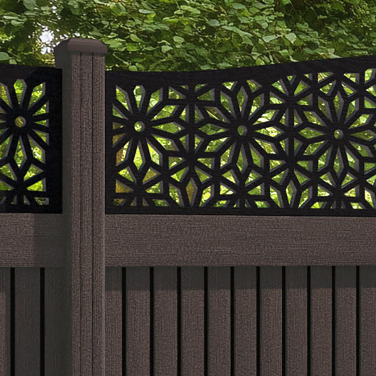 Virtis Narwa Curved Top Fence Panel - Mid Brown - with our composite posts