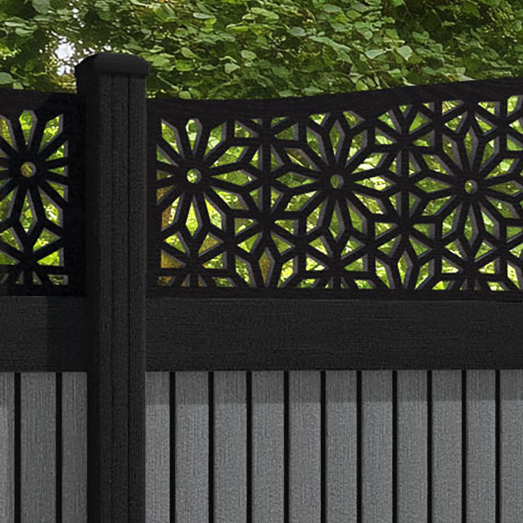 Virtis Narwa Curved Top Fence Panel - Mid Grey - with our aluminium posts