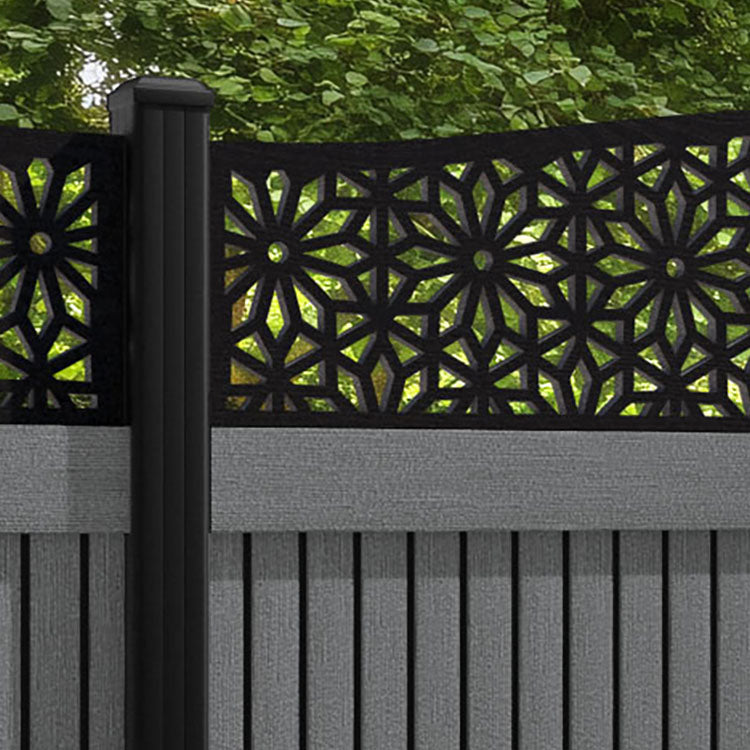 Virtis Narwa Curved Top Fence Panel - Mid Grey - with our aluminium posts