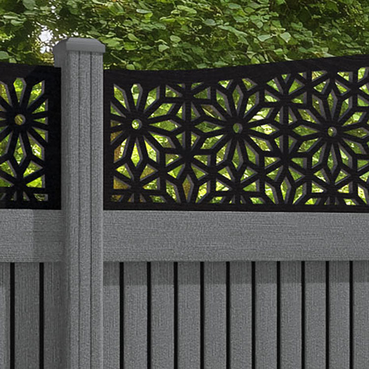 Virtis Narwa Curved Top Fence Panel - Mid Grey - with our composite posts