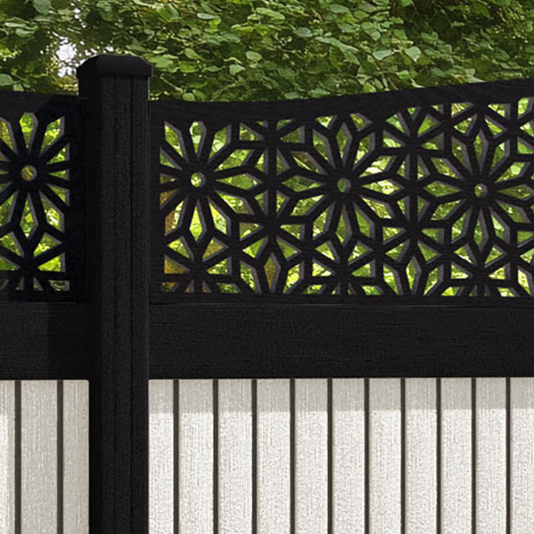Virtis Narwa Curved Top Fence Panel - Light Stone - with our composite posts