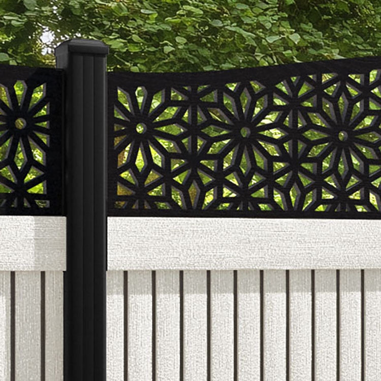 Virtis Narwa Curved Top Fence Panel - Light Stone - with our aluminium posts