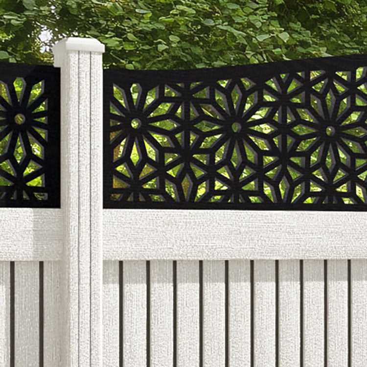 Virtis Narwa Curved Top Fence Panel - Light Stone - with our composite posts