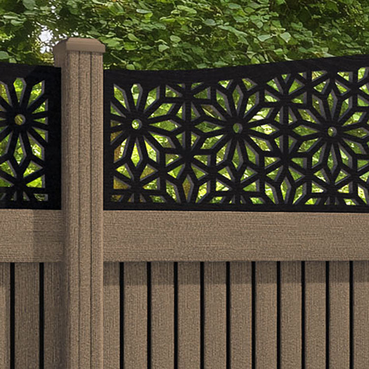 Virtis Narwa Curved Top Fence Panel - Teak - with our composite posts