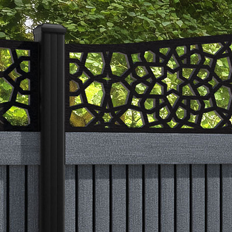 Virtis Nazira Curved Top Fence Panel - Anthracite - with our aluminium posts