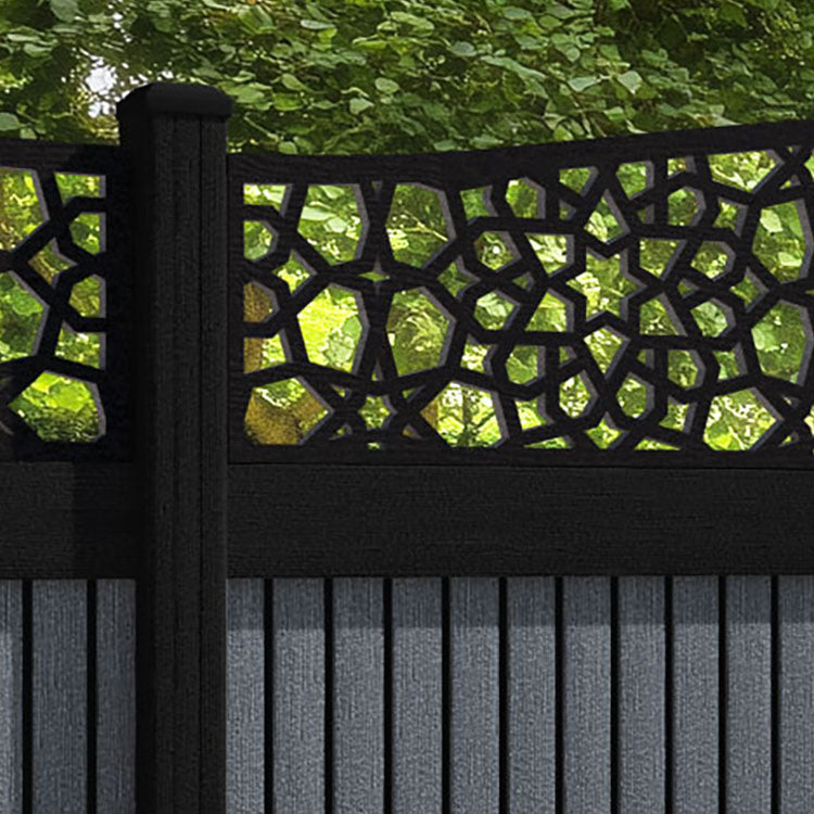 Virtis Nazira Curved Top Fence Panel - Anthracite - with our composite posts