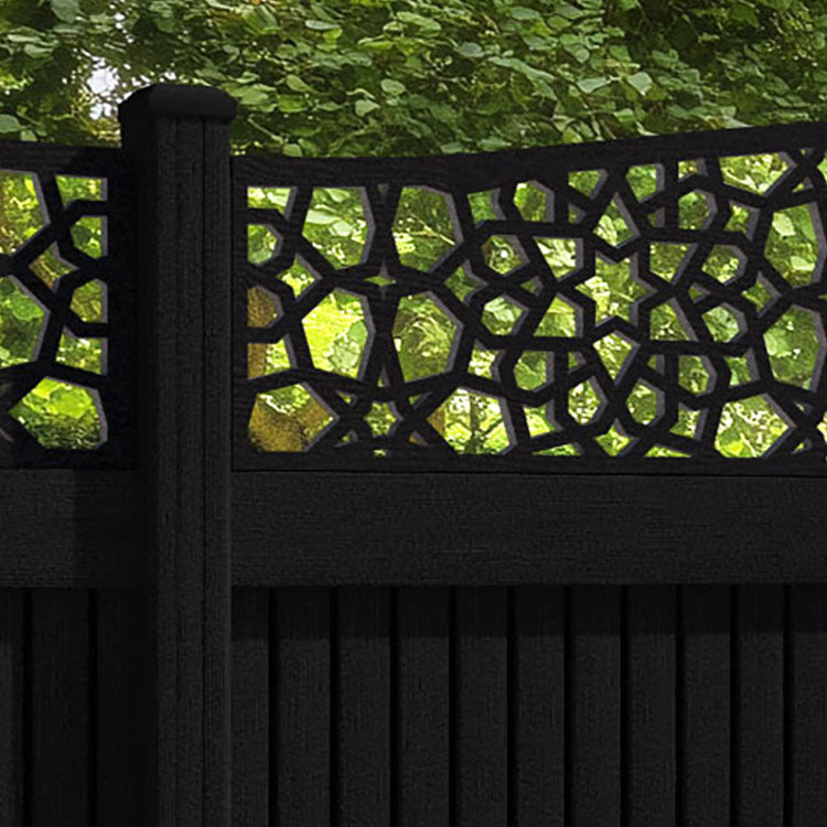 Virtis Nazira Curved Top Fence Panel - Black - with our composite posts