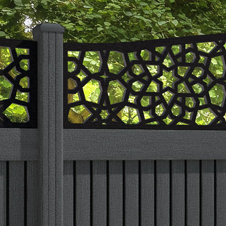 Virtis Nazira Curved Top Fence Panel - Dark Grey - with our composite posts