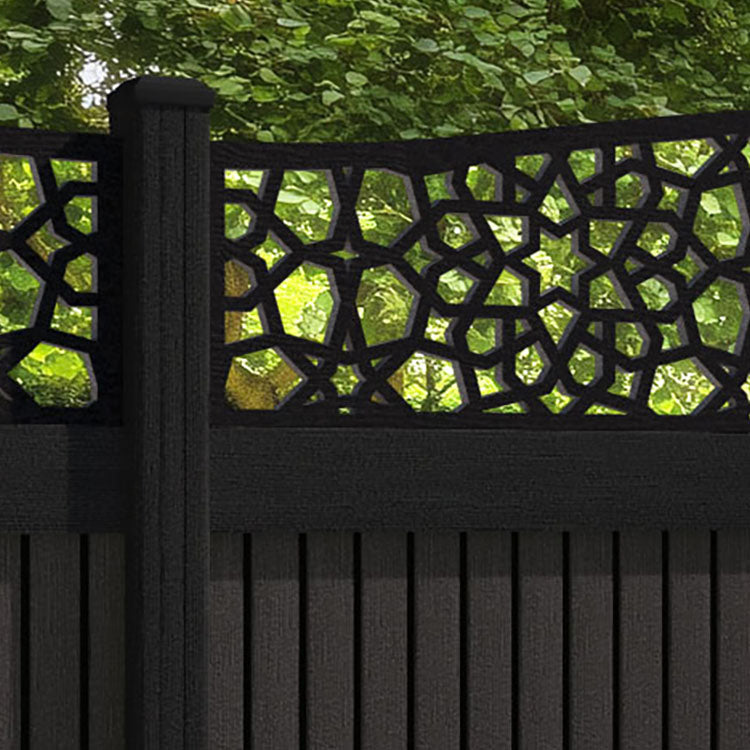 Virtis Nazira Curved Top Fence Panel - Dark Oak - with our composite posts