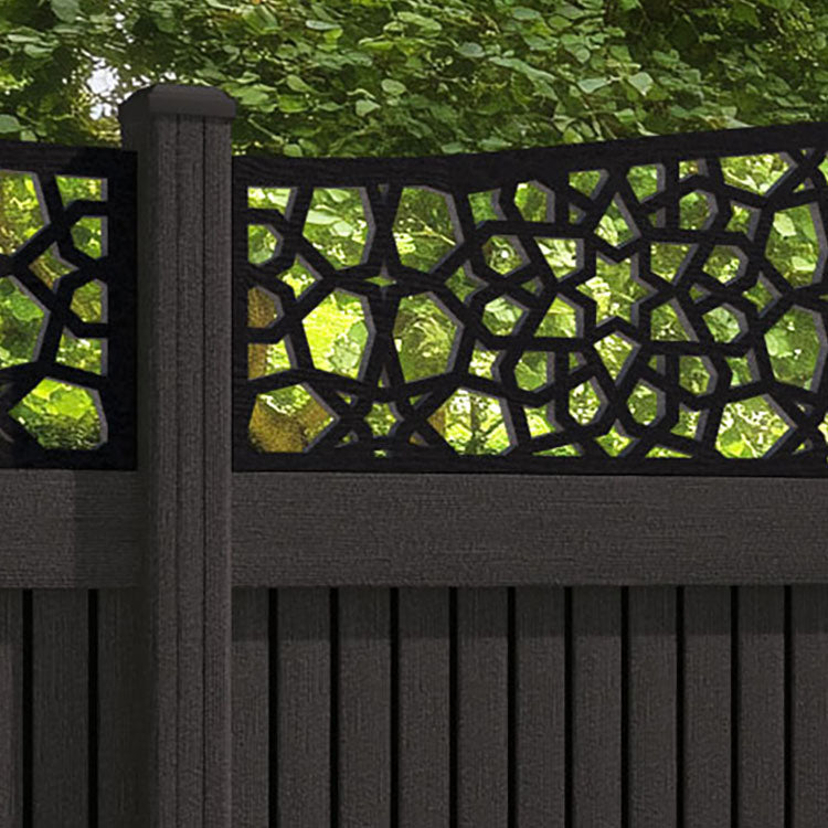 Virtis Nazira Curved Top Fence Panel - Dark Oak - with our composite posts
