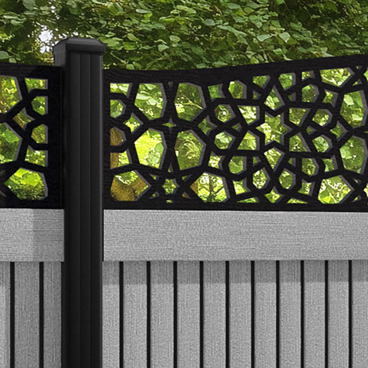 Virtis Nazira Curved Top Fence Panel - Light Grey - with our aluminium posts