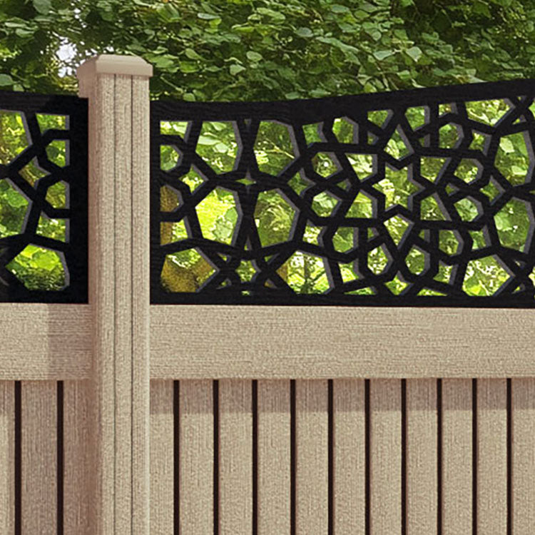 Virtis Nazira Curved Top Fence Panel - Light Oak - with our composite posts