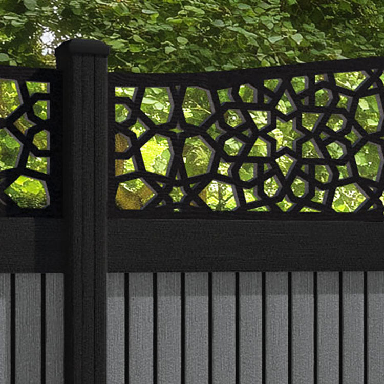 Virtis Nazira Curved Top Fence Panel - Mid Grey - with our aluminium posts