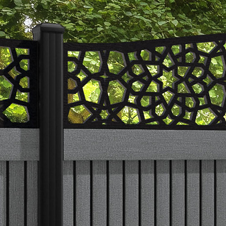 Virtis Nazira Curved Top Fence Panel - Mid Grey - with our aluminium posts