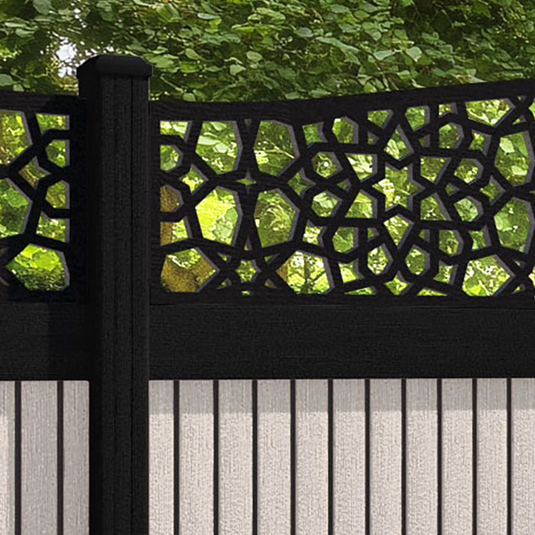 Virtis Nazira Curved Top Fence Panel - Mid Stone - with our composite posts