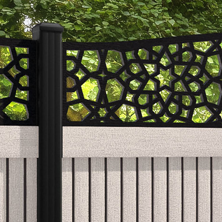 Virtis Nazira Curved Top Fence Panel - Mid Stone - with our aluminium posts