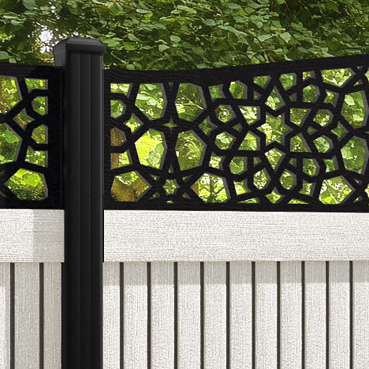 Virtis Nazira Curved Top Fence Panel - Light Stone - with our aluminium posts