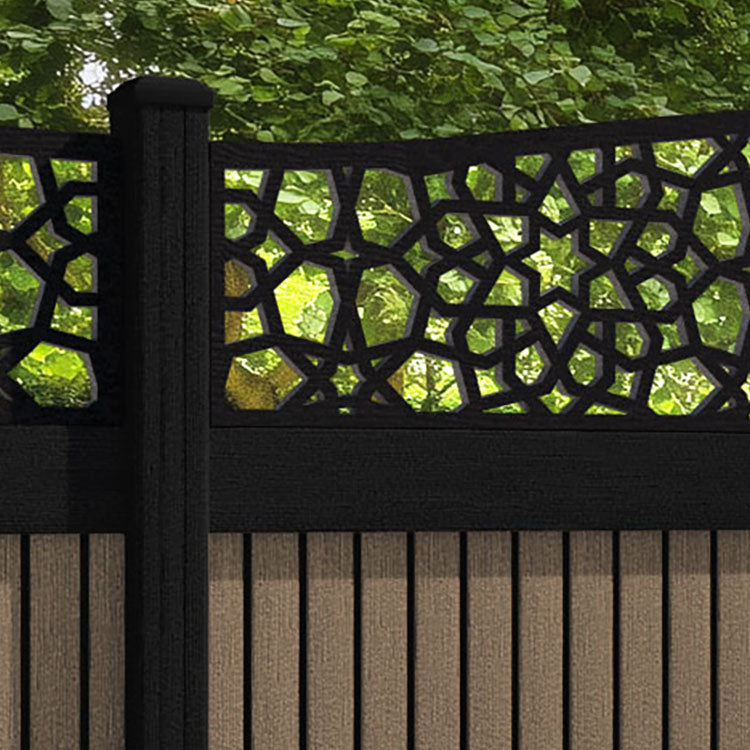 Virtis Nazira Curved Top Fence Panel - Teak - with our composite posts