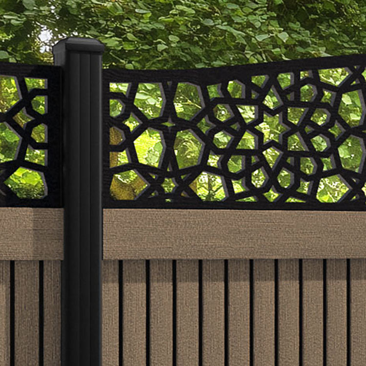 Virtis Nazira Curved Top Fence Panel - Teak - with our aluminium posts