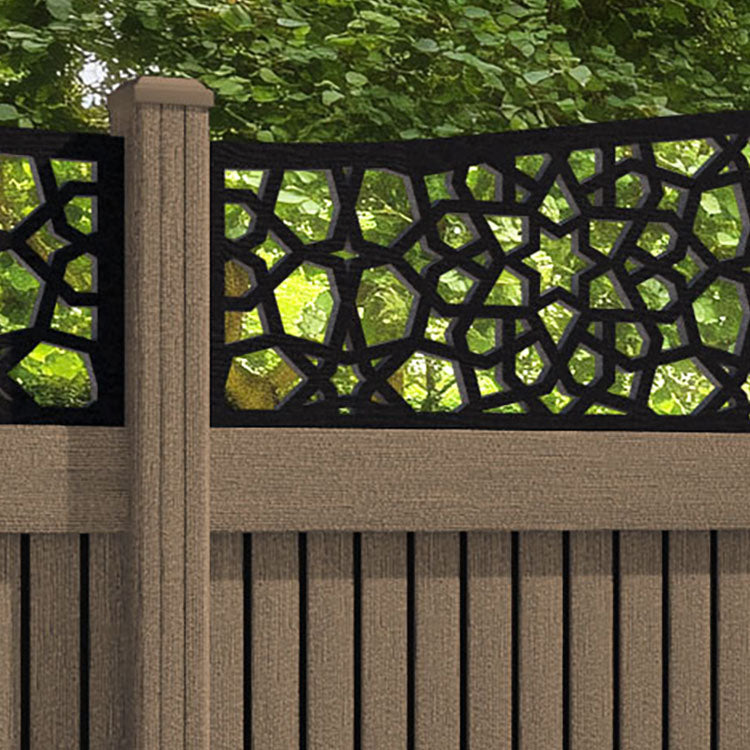Virtis Nazira Curved Top Fence Panel - Teak - with our composite posts