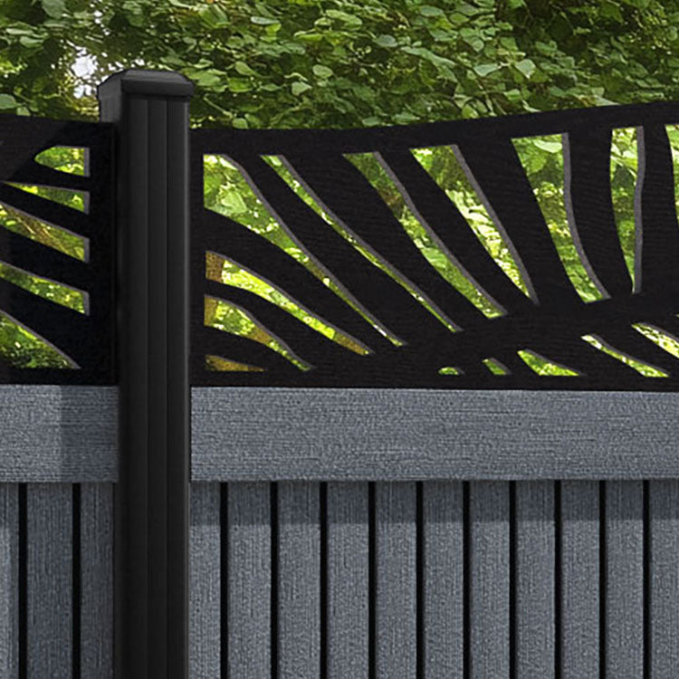 Virtis Palm Curved Top Fence Panel - Anthracite - with our aluminium posts