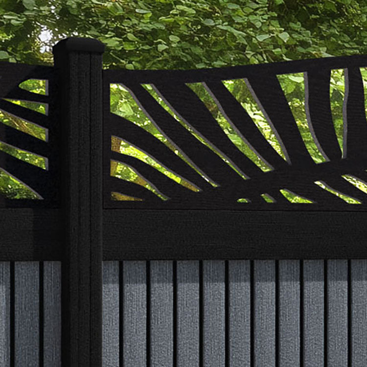 Virtis Palm Curved Top Fence Panel - Anthracite - with our aluminium posts
