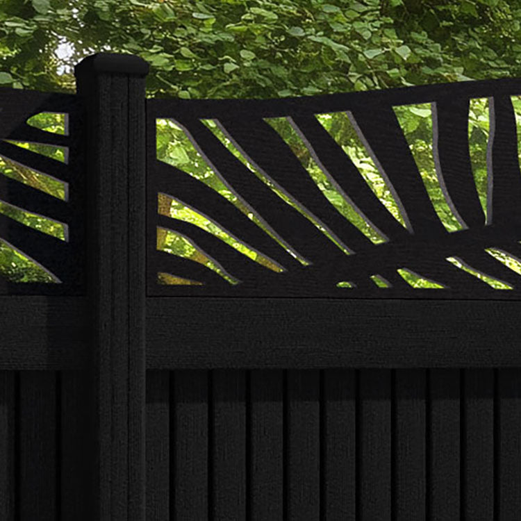 Virtis Palm Curved Top Fence Panel - Black - with our composite posts