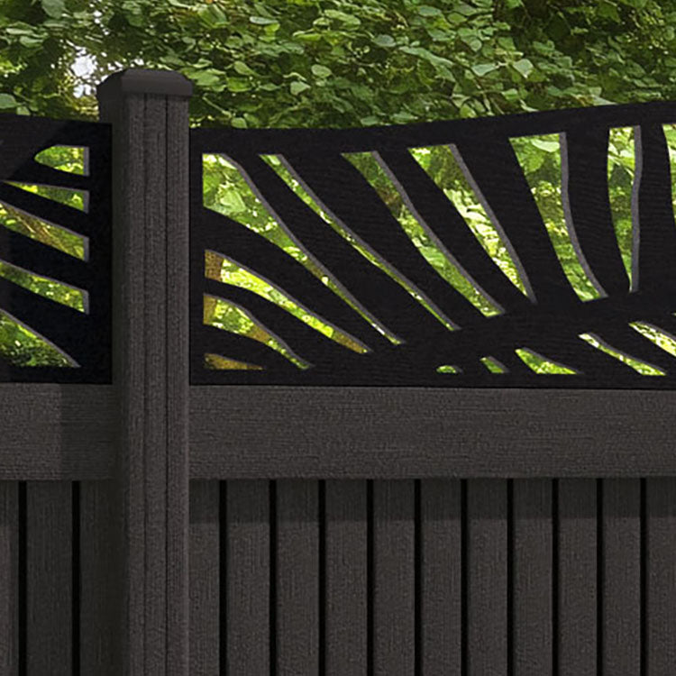 Virtis Palm Curved Top Fence Panel - Dark Oak - with our composite posts