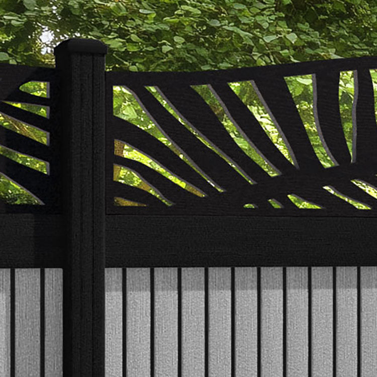 Virtis Palm Curved Top Fence Panel - Light Grey - with our composite posts