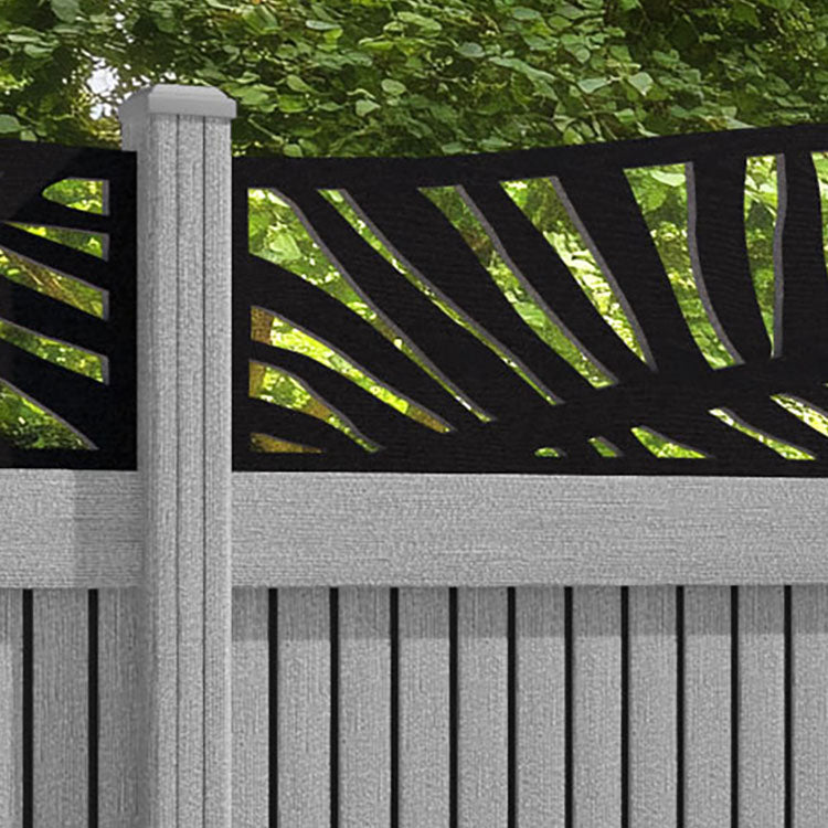 Virtis Palm Curved Top Fence Panel - Light Grey - with our composite posts