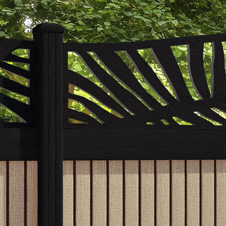 Virtis Palm Curved Top Fence Panel - Light Oak - with our composite posts