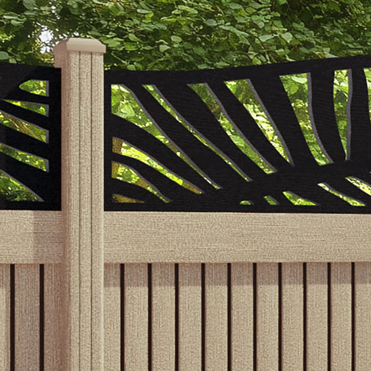 Virtis Palm Curved Top Fence Panel - Light Oak - with our composite posts