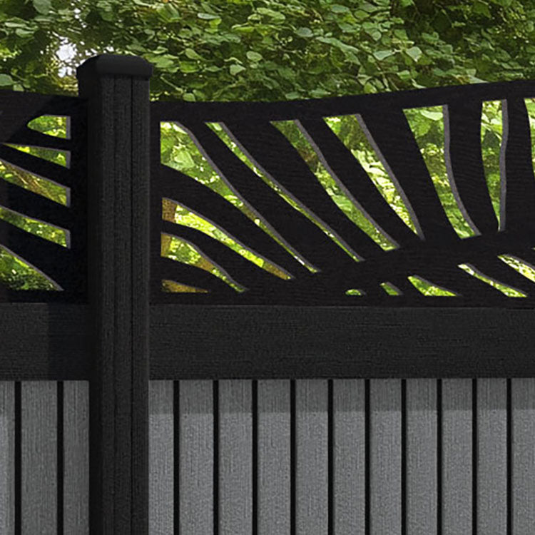 Virtis Palm Curved Top Fence Panel - Mid Grey - with our composite posts