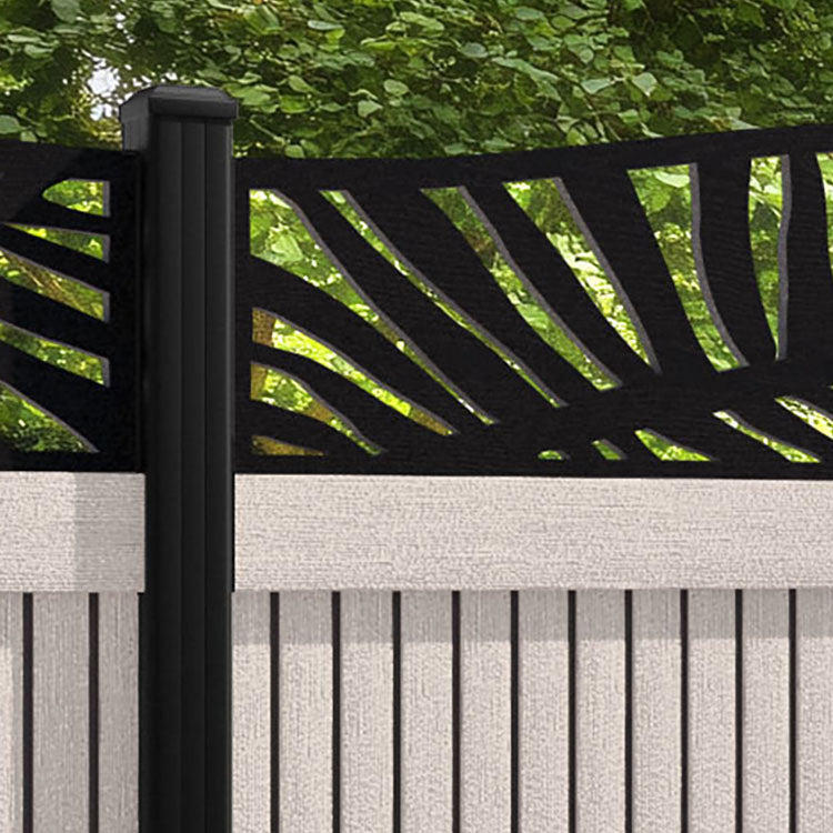Virtis Palm Curved Top Fence Panel - Mid Stone - with our aluminium posts